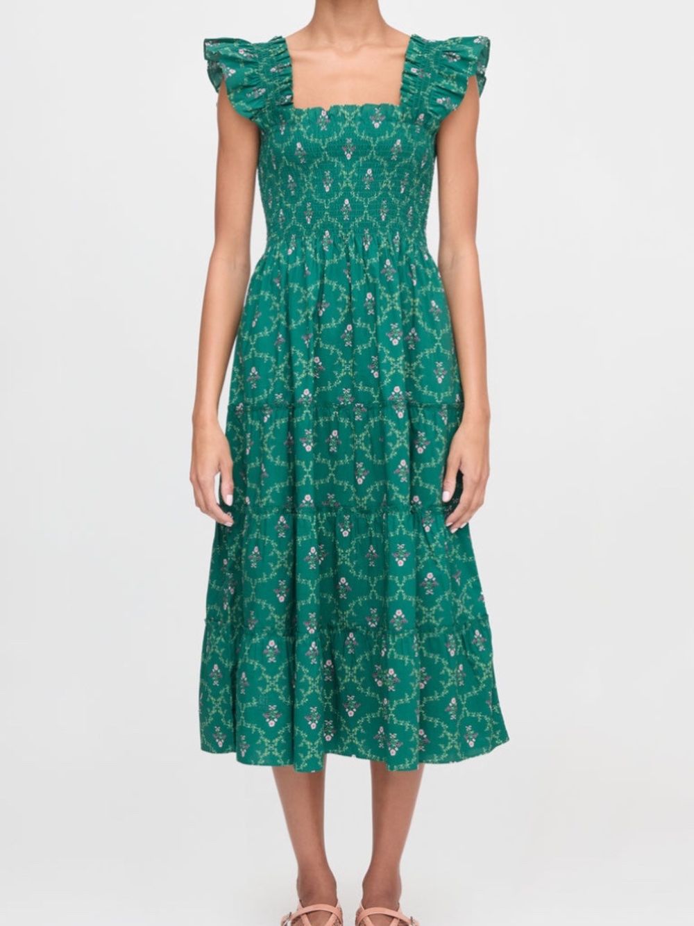 Hill House Home Ellie Nap Dress Emerald Trellis Floral Large